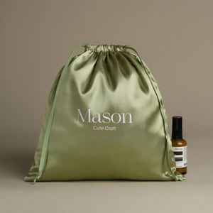 Personalized Sage Green Luxury Satin <b>Drawstring</b> <b>Pouch</b>, Custom Printed Silk Bag for Cosmetics, Jewelry, Gift Packaging - Product Image 1