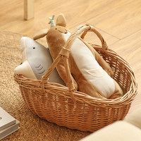 Panier de pique-nique en rotin de saule naturel tressé, double poignée, portable pour le camping en plein air, le stockage de fruits et d'aliments, usage domestique