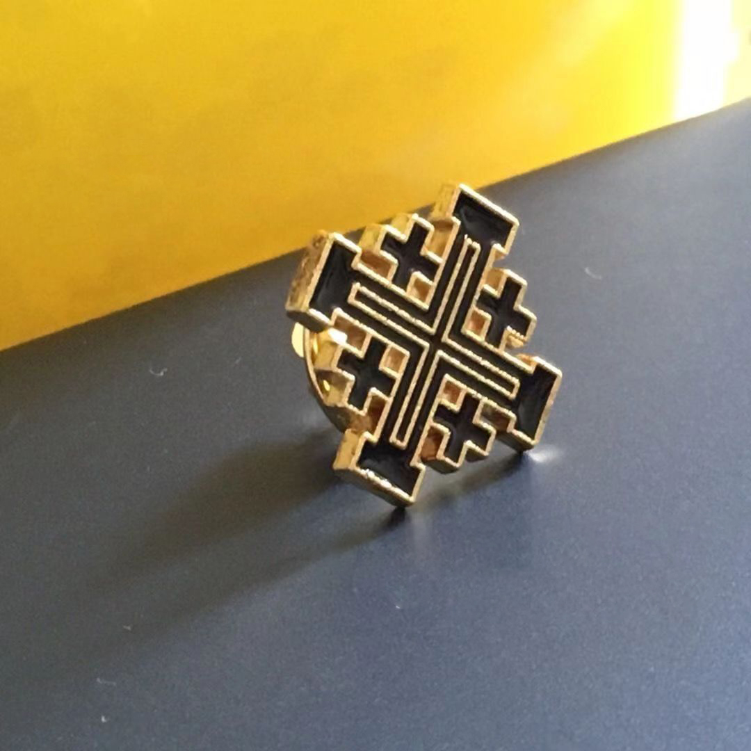 Religious Brooch Pin - Gold Jerusalem Cross with Enamel Bird, Holy ...