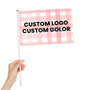 ธงมือถือขนาดเล็กพิมพ์ลายผ้าโพลีเอสเตอร์ขายส่ง พร้อมเสาไม้หรือพลาสติกสำหรับตั้งโชว์ ธงขนาดเล็กสำหรับโบกสะบัด - Product Image 1