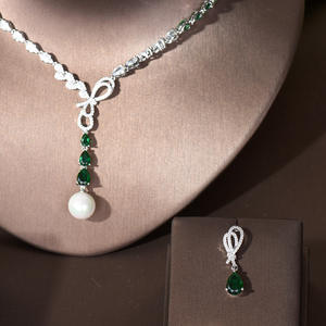 HIBRIDE модные серьги и колье с кулоном из кубического циркония с длинными кисточками и бантиком для женщин аксессуары для вечеринки бижутерия N-83 - Product Image 3