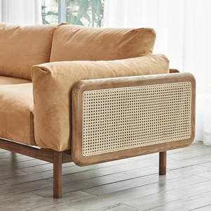 PurelyFeel nouveau canapé en bois massif médiéval chinois Europe du Nord canapé en rotin en bois de frêne salon combinaison canapé en tissu - Product Image 5