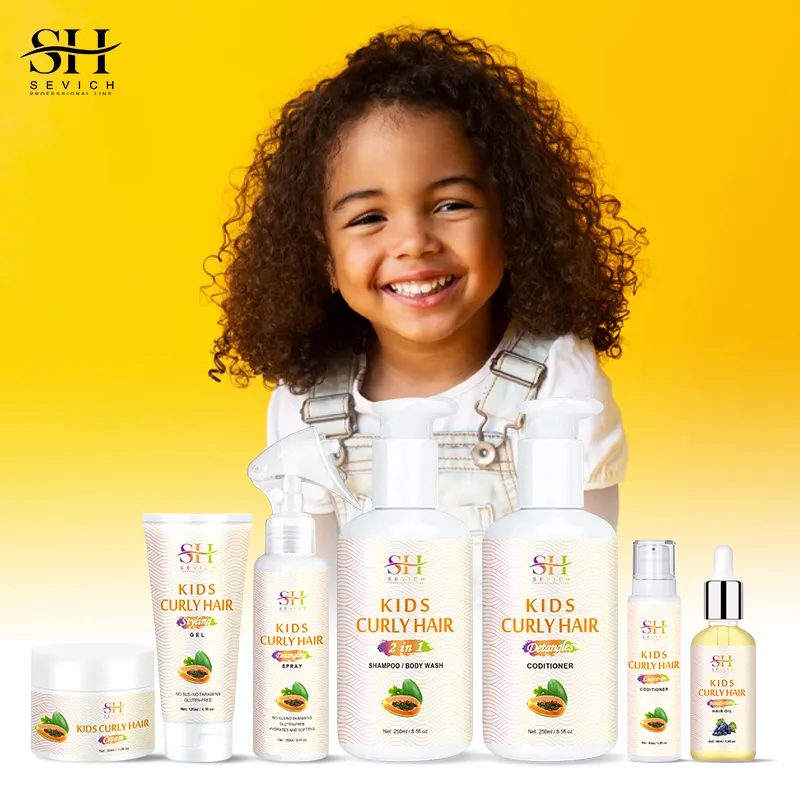Private Label Großhandel Kinder Haarpflege Set Natural Curly Black Kids Hair Shine Shampoo