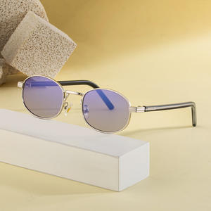 Lunettes de soleil ovales WF-5G320 unisexes, monture en métal, protection UV400, verres en PC, pare-soleil de classe 2, monture noire en alliage de cuivre - Product Image 3