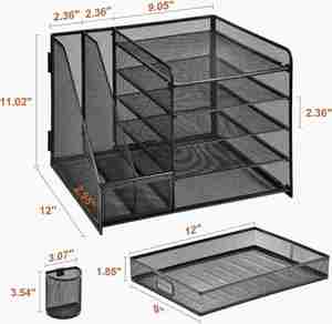 Desk Organizer with File Holder <b>4</b> Tier Letter Paper Tray with 2 <b>Pen</b> Holders Desk Organizers Mesh Desktop File Organizer - Product Image 3