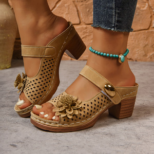 Sandales romaines à talons hauts grande taille pour femme, nouvelle collection été, découpes florales, tendance - Product Image 2