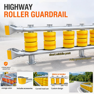 Barrière de circulation routière en acier Q235 réfléchissant, barrière à double rouleau, baril rotatif pour la rédirection des véhicules - Product Image 1