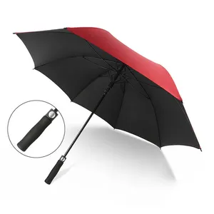 Gran Cinta Negra mango largo 30 pulgadas paraguas al aire libre sombra doble logotipo personalizado impreso patrón tres mango largo paraguas de golf