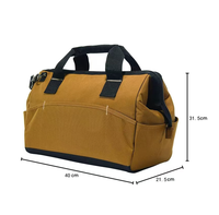 Sac à outils portable robuste sur site, en polyester résistant à l'eau, avec fermeture éclair, 15 poches, poids moyen, 13 pouces, marron