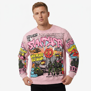 Camiseta de Manga Larga para Hombre, Diseño de Grafiti Rosa, Estilo Urbano, Corte Regular, Cuello Redondo, 100% Algodón Jersey, Marca STUDIOS - Product Image 6