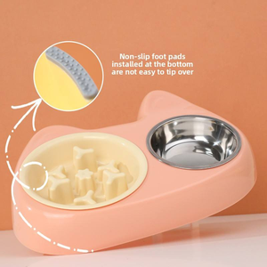 Çift Kedi Mama Kabı, Hızlı Yeme Önleyici ve Paslanmaz Çelik Kaymaz Sevimli Kedi Şeklinde Evcil Hayvan Köpek Kedi Kabı - Product Image 6