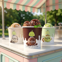Gobelets à glace en papier biodégradables et réutilisables ZJPACK, 16 oz, à paroi simple, qualité alimentaire, design personnalisé, emballage artisanal, avec couvercles