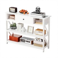 Console de salon moderne en bois avec 2 prises, 2 ports USB, 1 tiroir, 1 étagère, design étroit pour entrée et couloir