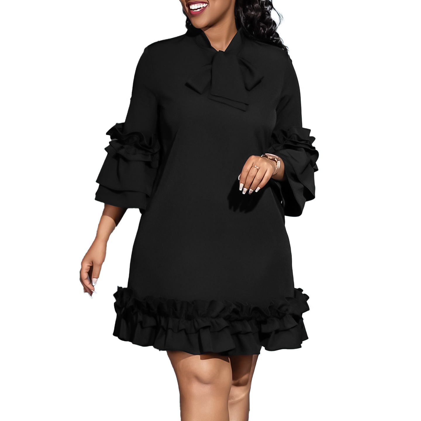 Shop Our 2024 Solid Color Lapel, Three Quarter Sleeve Dress