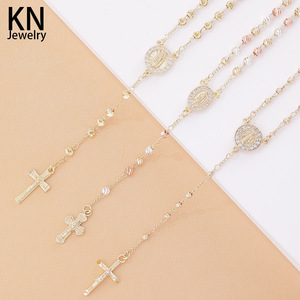 Collar de Rosario de Nuestra Señora de Guadalupe y San Benito, Chapado en Cobre Tricolor, Cuentas de Oración Católicas en Oro de 14K para Hombres y Mujeres - Product Image 1