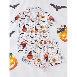 Set pigiama di Halloween per adulti, due pezzi, camicia con bottoni, pantaloncini, stampa zucca, fantasma, pipistrello, abbigliamento da notte, cosplay - Product Image 6