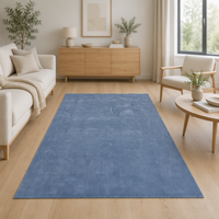 Tapis de salon de haute qualité fait main en laine et soie viscose bleu, design uni
