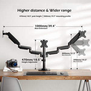 Bras de <span class=keywords><strong>moniteur</strong></span> triple ergonomique réglable <span class=keywords><strong>en</strong></span> <span class=keywords><strong>hauteur</strong></span> pour 3 moniteurs avec support de bureau <span class=keywords><strong>en</strong></span> acier robuste - Product Image 3