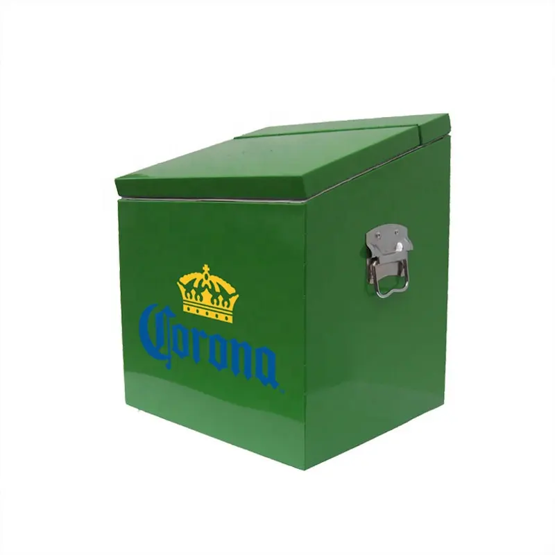 Caja refrigeradora de metal, color verde crema, 20 litros
