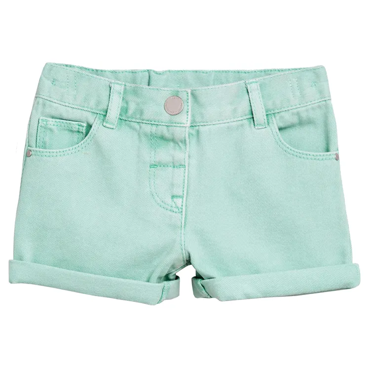 Özel yaz çocuk Turn-Up şeker renk denim kısa pantolon kızlar için