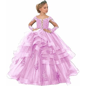 Abiti da ragazza di fiori all'uncinetto in pizzo di poliestere per matrimoni o collo di raso lungo pavimento 3D Appliques stile Preppy abito da ballo per <span class=keywords><strong>bambini</strong></span> - Product Image 5