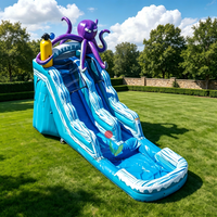 Grand toboggan aquatique gonflable sur le thème de l'océan, toboggan aquatique gonflable en forme de pieuvre avec piscine à jets d'eau pour location, fêtes et jeux en plein air