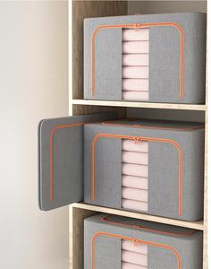 Cesta de almacenamiento de tela de lino plegable con cajas organizadoras con cremallera Contenedores para armario Garaje para ropa interior Organización de ropa - Product Image 6