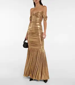 Sexy tắt vai mỏng dài áo cho phụ nữ Evening Dresses thanh lịch trong vàng