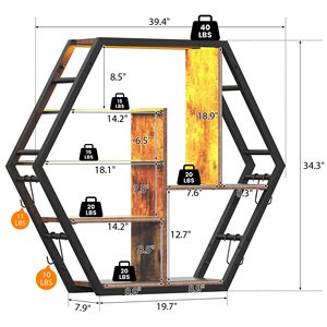 Étagère murale hexagonale industrielle SENYU avec structure en bois et en fer, étagère de rangement à trois niveaux pour la décoration du salon - Product Image 4
