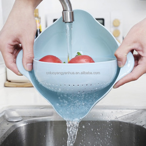 Bol de lavage et d'égouttage pour fruits et légumes, panier d'égouttage rond rotatif à double couche en plastique, <span class=keywords><strong>passoire</strong></span> de cuisine - Product Image 2