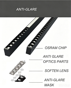Luminaire linéaire LED 1200*22*80mm 32W, éclairage combiné <span class=keywords><strong>spot</strong></span> et flood, entièrement en aluminium, <span class=keywords><strong>suspendu</strong></span>, pour bureau. - Product Image 2
