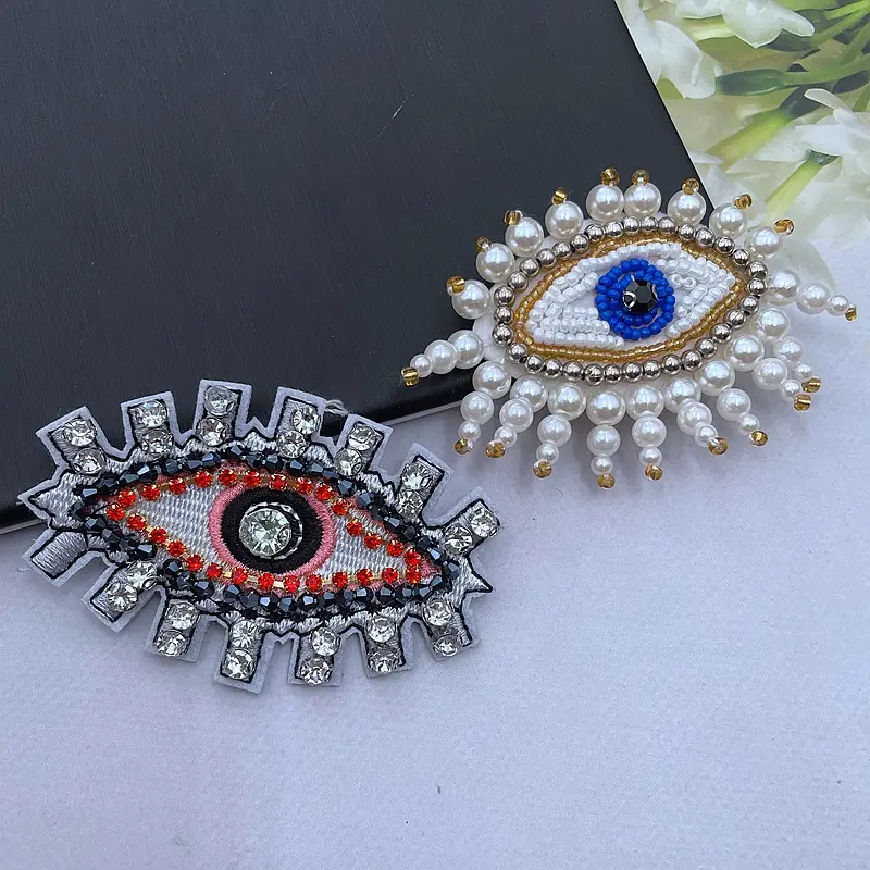 Amazon Beliebte Neueste Augen Handgemachte Perlen Patch USA Mode Strass Designer Patches
