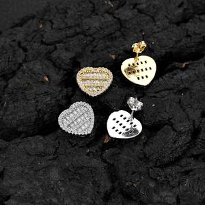 Fashionable Heart Shaped <b>Stud</b> Earring Gold Baguette Cubic Zirconia <b>Men</b> Women Hip hop Jewelry Best Gift - Product Image 4