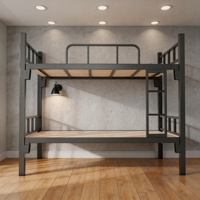 Lit superposé robuste en fer noir, gain de place, moderne, taille standard, écologique, pour logement de chantier
