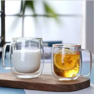High Quality Double Wall Glass Coffee Cup Mug With Handle High Borosilicate Glass Cups Mug Custom Logo