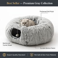 Lit tunnel pour chat en peluche, toutes saisons, épaissi, avec boule suspendue, amovible et lavable, grand lit tunnel pour chat, vente en gros