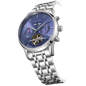 Orologio Meccanico Automatico Caluola con <span class=keywords><strong>Volano</strong></span> a Vista, Multifunzione, da Uomo, con Chiusura a Farfalla, in Acciaio Pregiato, Zaffiro, Analogico - Product Image 2