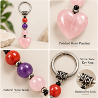Porte-clés Cœur en Cristal Naturel, Breloque de Sac Perlée en Pierre Précieuse, Cadeau pour Femme