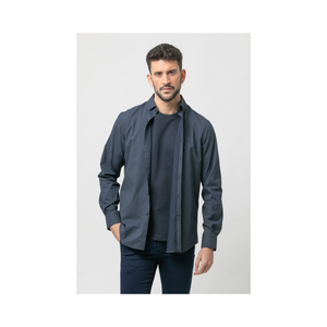 Tela estampada de alta calidad, ajuste Regular, 100% algodón, cómodas camisas azules oscuras de corte delgado para hombres - Product Image 1