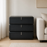 Table de chevet moderne à 3 tiroirs rotatifs à 360 degrés en placage de bois noir E1 MDF avec fermeture douce pour appartement et salon