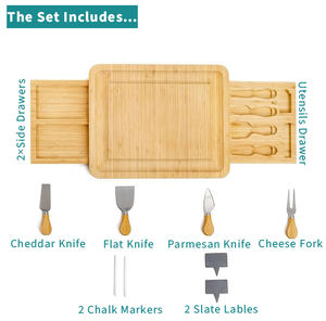 Изготовленный на заказ бамбуковый набор разделочной доски для сыра с 2 выдвижными ящиками для столовых приборов и набором ножей - Product Image 5