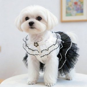 Pet Dog Tutu Dress Black <b>White</b> <b>Lace</b> Tulle Skirt With Bow Wedding Style Four Seasons Apparel - Product Image 2