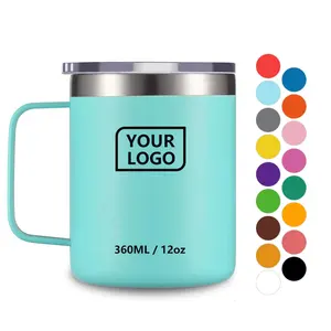 Custom Logo 12 Oz Double Wall Stainless Steel Tumbler Vacuum Insulated Tea Mug With Handle