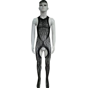 Men Sexy <b>Fishnet</b> Bodysuit Black Crotchless Spandex Nylon Mid Rise One Piece Underwear For Men - Product Image 2
