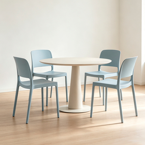 Modern Light Blue <b>Plastic</b> <b>Dining</b> <b>Chair</b> with Hollow Back Design Stackable for Home Use - Product Image 2