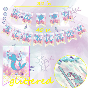 Ensemble de guirlandes en papier pailleté Nicro, <span class=keywords><strong>décoration</strong></span> de fête d'<span class=keywords><strong>anniversaire</strong></span> ou de baby shower sur le thème de la <span class=keywords><strong>sirène</strong></span>, couleur violette - Product Image 4