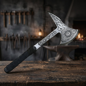 Steel Craft International Industrial Customizable Outdoor Carbon Steel Viking Axe <b>Etched</b> Head Wood Handle Camping Hunting Mini - Product Image 2