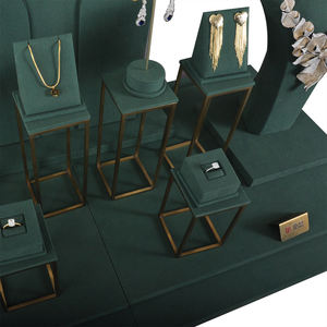 ที่วางโชว์เครื่องประดับแบบตั้งโต๊ะ พร้อมโลโก้สั่งทำ คุณภาพสูง สีเขียว สำหรับต่างหู แหวน สร้อยคอ  วัสดุไมโครไฟเบอร์และโลหะ - Product Image 2