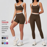 Ensemble de yoga 2 pièces V-Cut en soie glacée, doux, côtelé, sans couture, effet seconde peau, taille haute, respirant, séchage rapide, éco-responsable