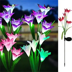 Newish Patio Lawn Outdoor Waterproof Lighting LED Decorative Lamp Solar Powered Flower Lily Solar Garden Stake Lights